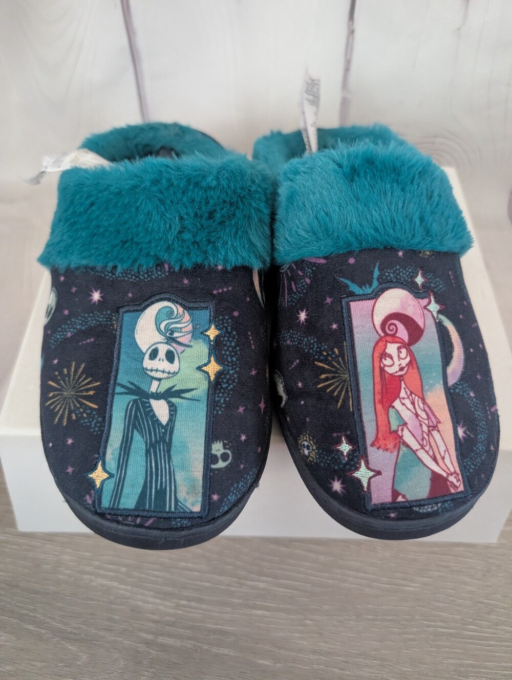 Disney Teal Fur-Lined Jack Skellington & Sally Slip-On Slippers